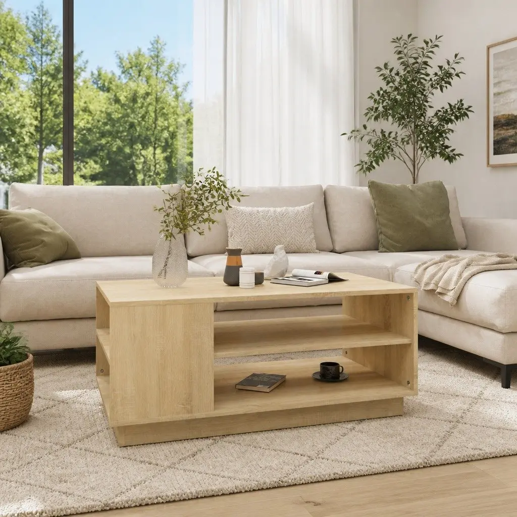 Coffee Table Engineered Wood 102 x 55 x 43 cm Brown Modern with Storage Shelves
