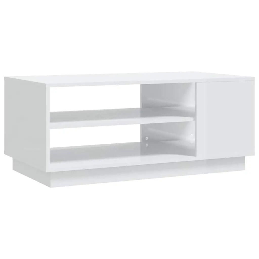 White High Gloss Coffee Table with Storage Shelves Modern Living Room Accent
