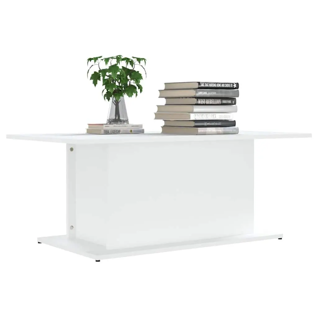 White Coffee Table Living Room Accent Furniture Engineered Wood Design 102cm