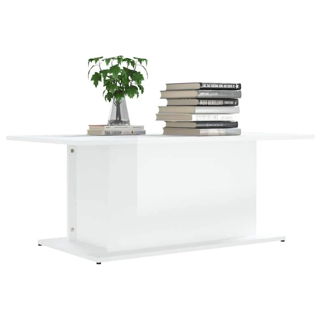 Accent Table High Gloss White Engineered Wood 102x55.5x40cm Coffee Table for Living Room