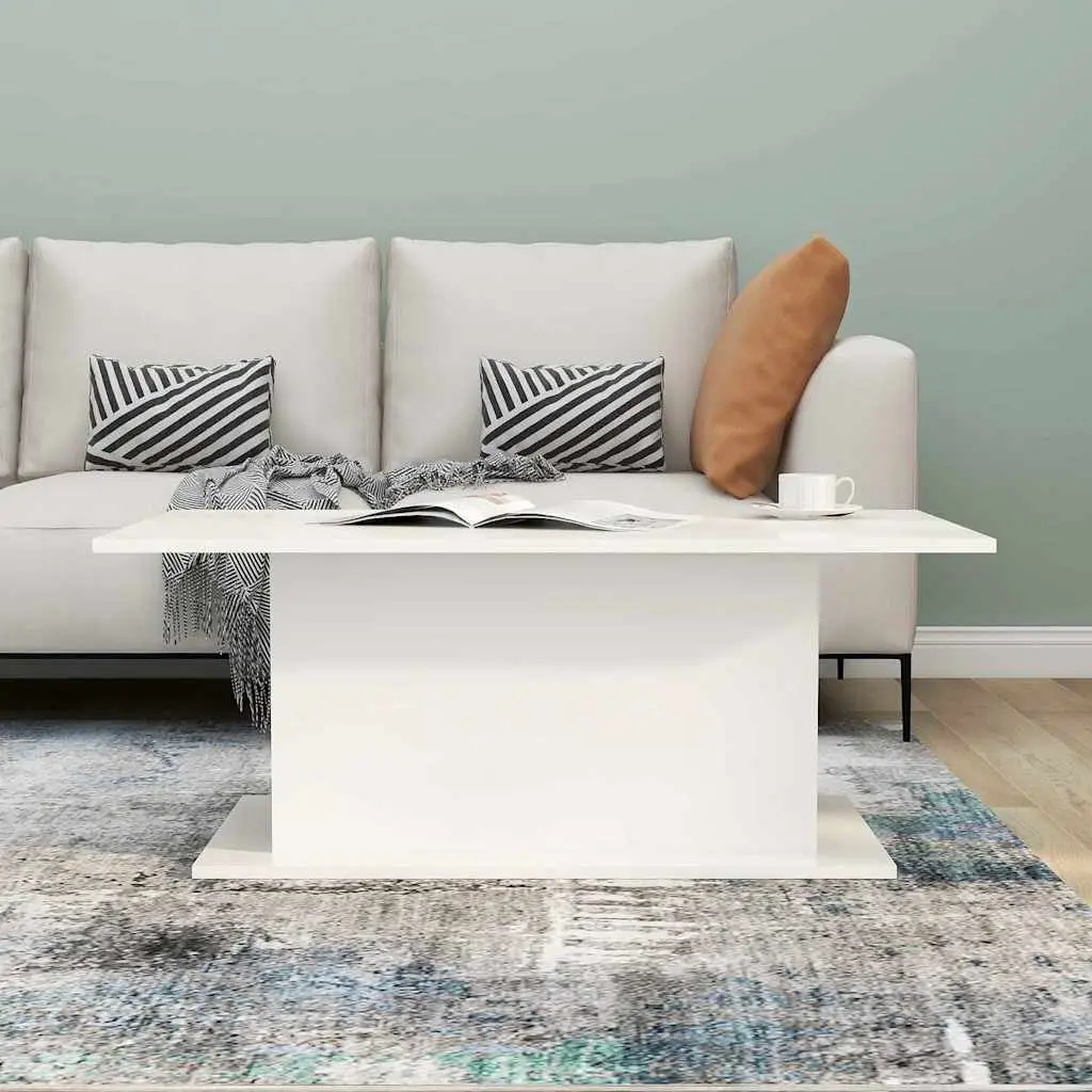 Accent Table High Gloss White Engineered Wood 102x55.5x40cm Coffee Table for Living Room
