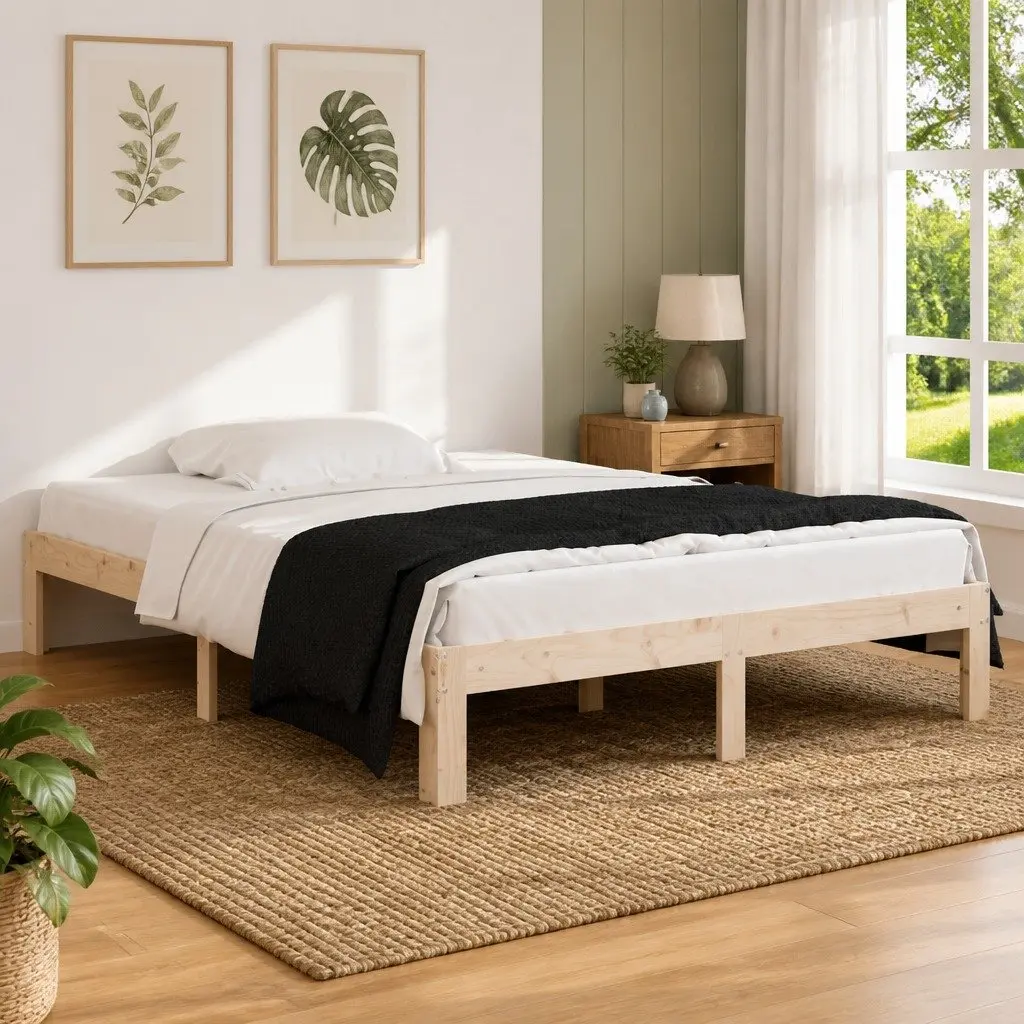 Solid Pine Wood Bed Frame Brown Double Size 135x190 cm Sturdy Construction Furniture