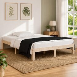 Practical Brown Pine Bed Frame 135x190 cm for Everyday Use