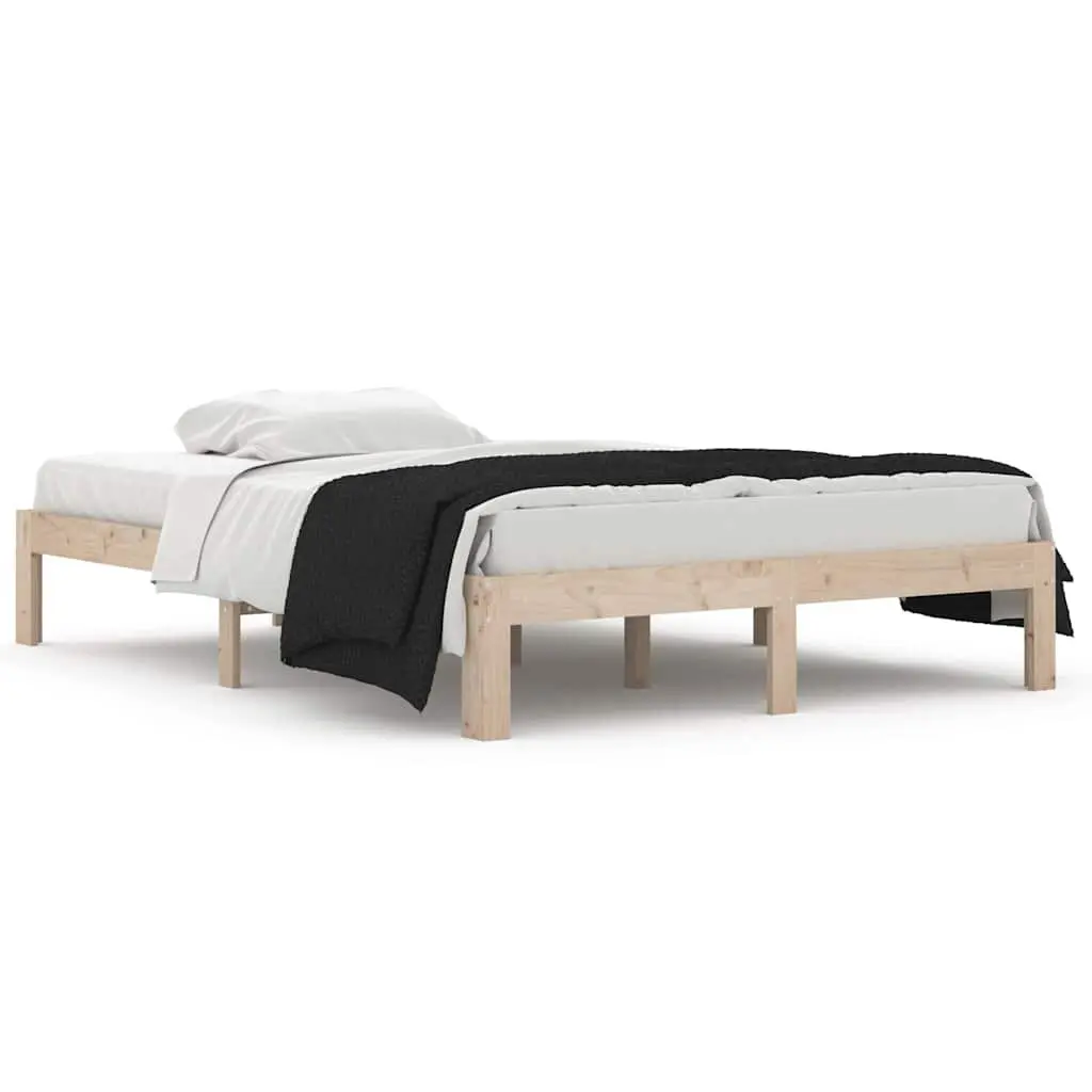 Solid Pine Wood Bed Frame Brown Double Size 135x190 cm Sturdy Construction Furniture