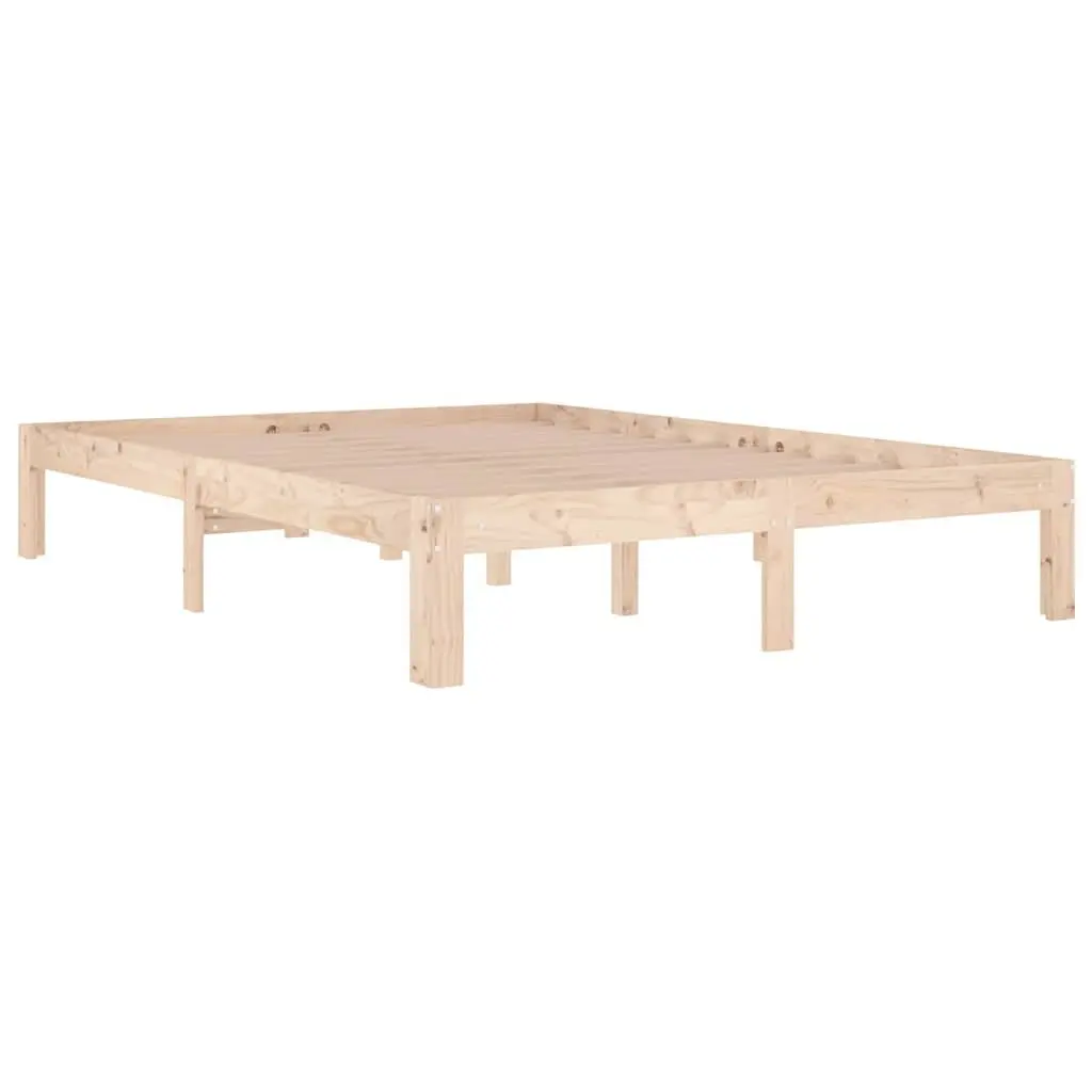 Solid Pine Wood Bed Frame Brown Double Size 135x190 cm Sturdy Construction Furniture