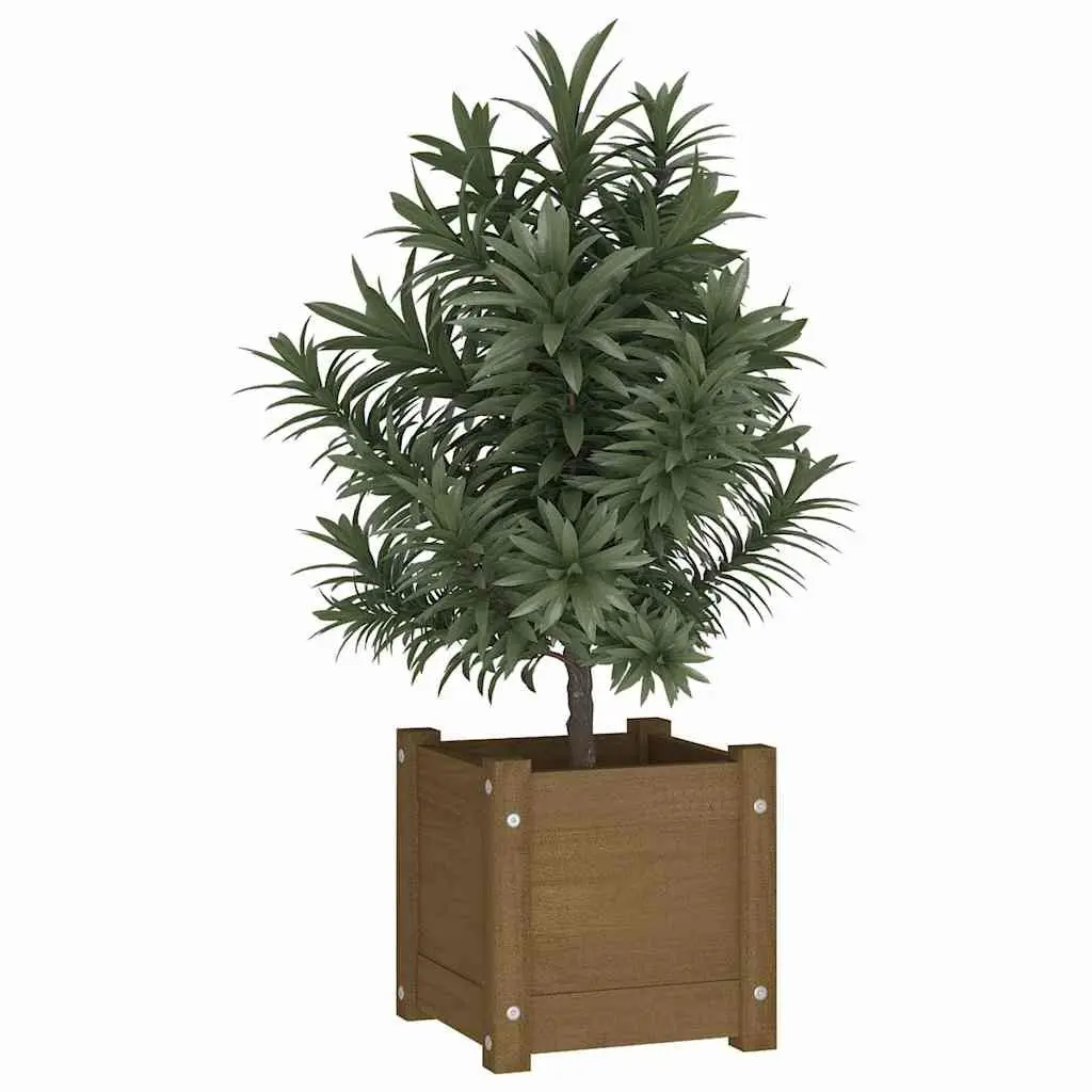 Planter Box Solid Pinewood Brown 31cm Garden Outdoor Pot for Flowers Herbs Vegetables