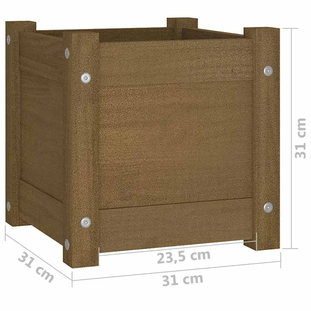 Planter Box Solid Pinewood Brown 31cm Garden Outdoor Pot for Flowers Herbs Vegetables