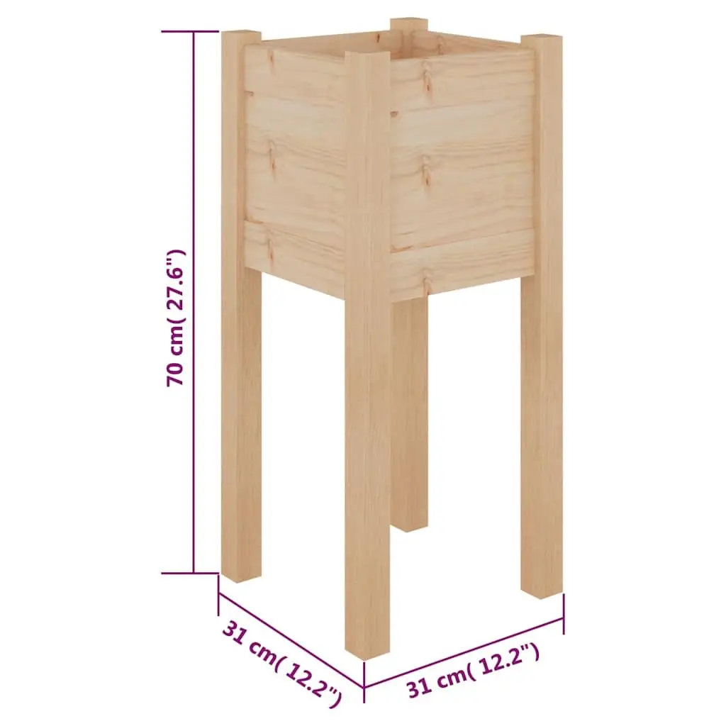 Wooden Raised Bed Planter Box Outdoor 31x31x70 cm Brown Durable Garden Container