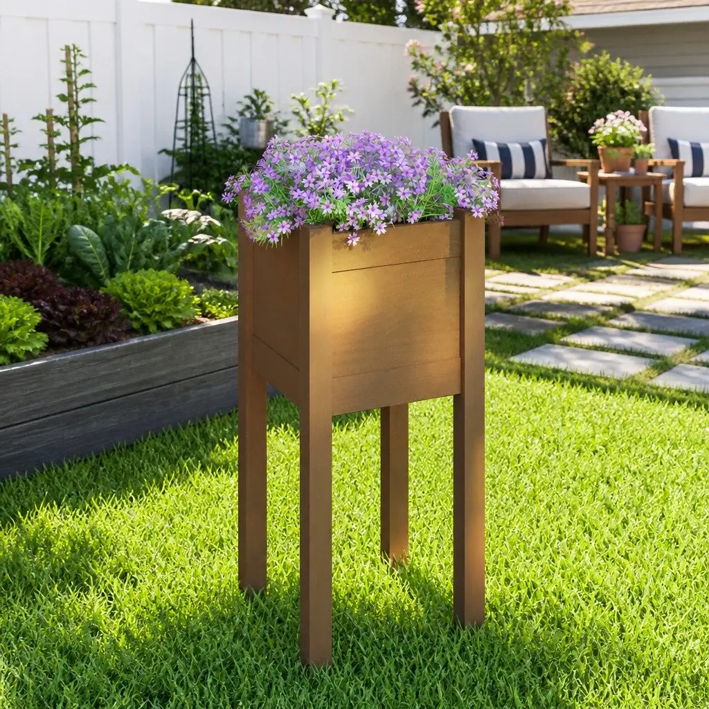 Outdoor Planter Box Flower Bed Brown Solid Pinewood 31x31x70cm