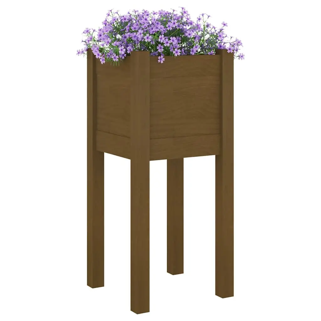 Outdoor Planter Box Flower Bed Brown Solid Pinewood 31x31x70cm