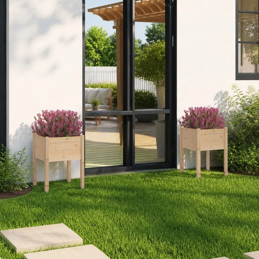 Garden Planters Wooden 50x50x70 cm Brown Raised Bed Outdoor Flower Box 2 Piece