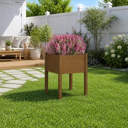 Garden Planter Raised Bed Wooden Outdoor Flower Box Brown 50x50x70cm