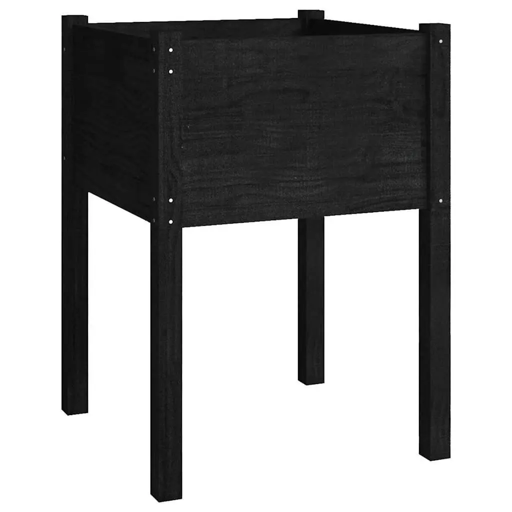 Garden Planter Box Solid Pinewood Black Outdoor Raised Bed 50 x 50 x 70 cm