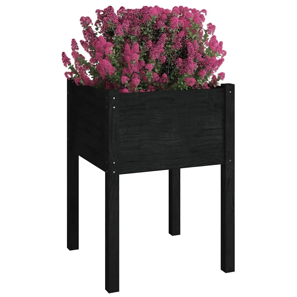 Garden Planter Box Solid Pinewood Black Outdoor Raised Bed 50 x 50 x 70 cm
