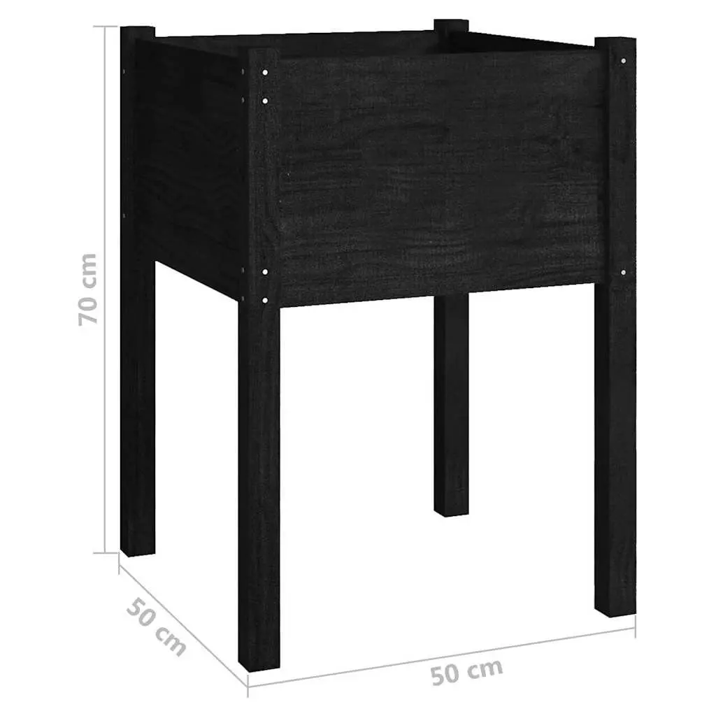 Garden Planter Box Solid Pinewood Black Outdoor Raised Bed 50 x 50 x 70 cm