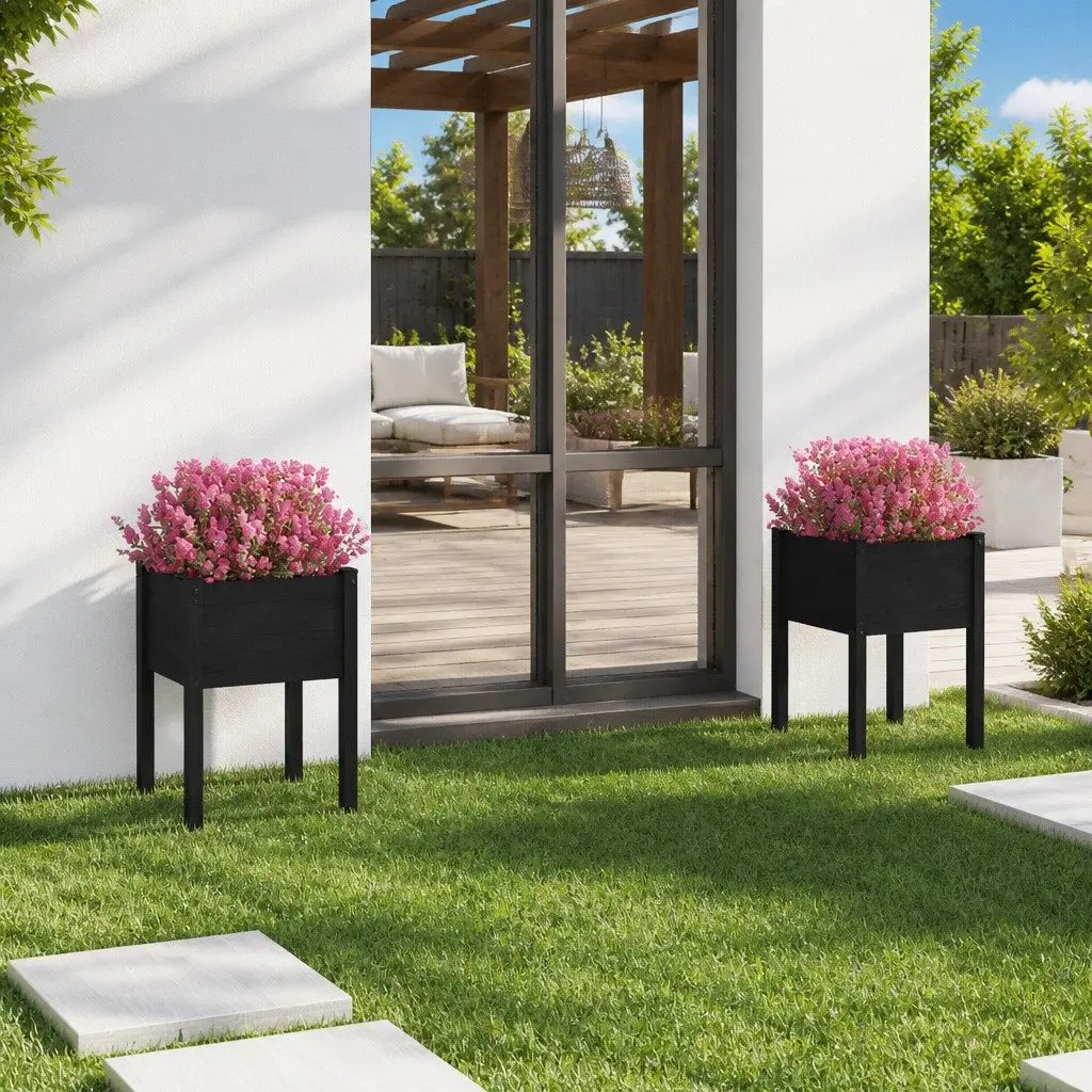 Wooden Garden Planters Raised Flower Bed Box Solid Pinewood Black 50x50x70 cm 2 Pieces