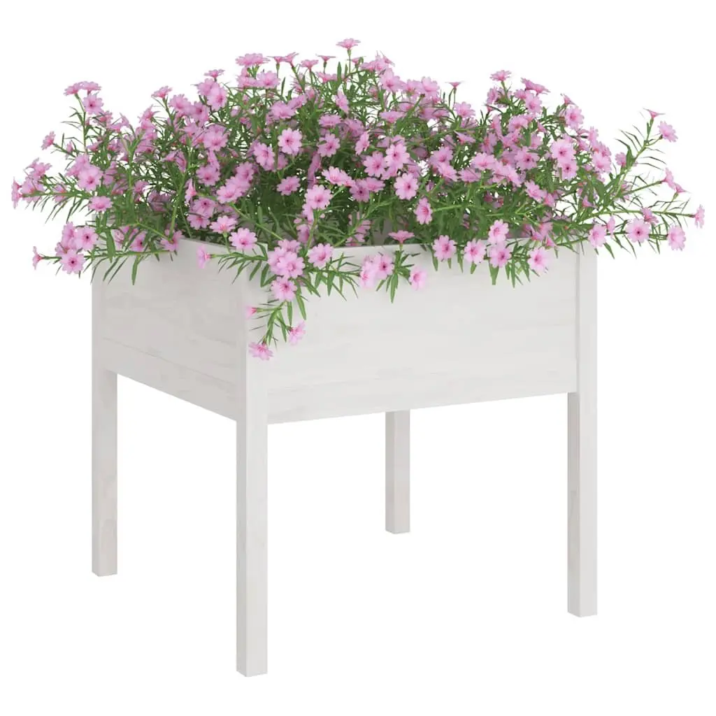 Outdoor Flower Pot Container Solid Wood 70x70x70cm White Garden Planter Box