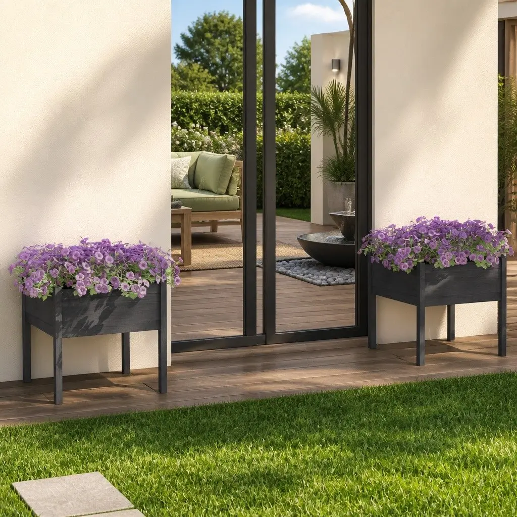 Garden Planters Solid Pinewood Large Deep Grey 2 Pieces