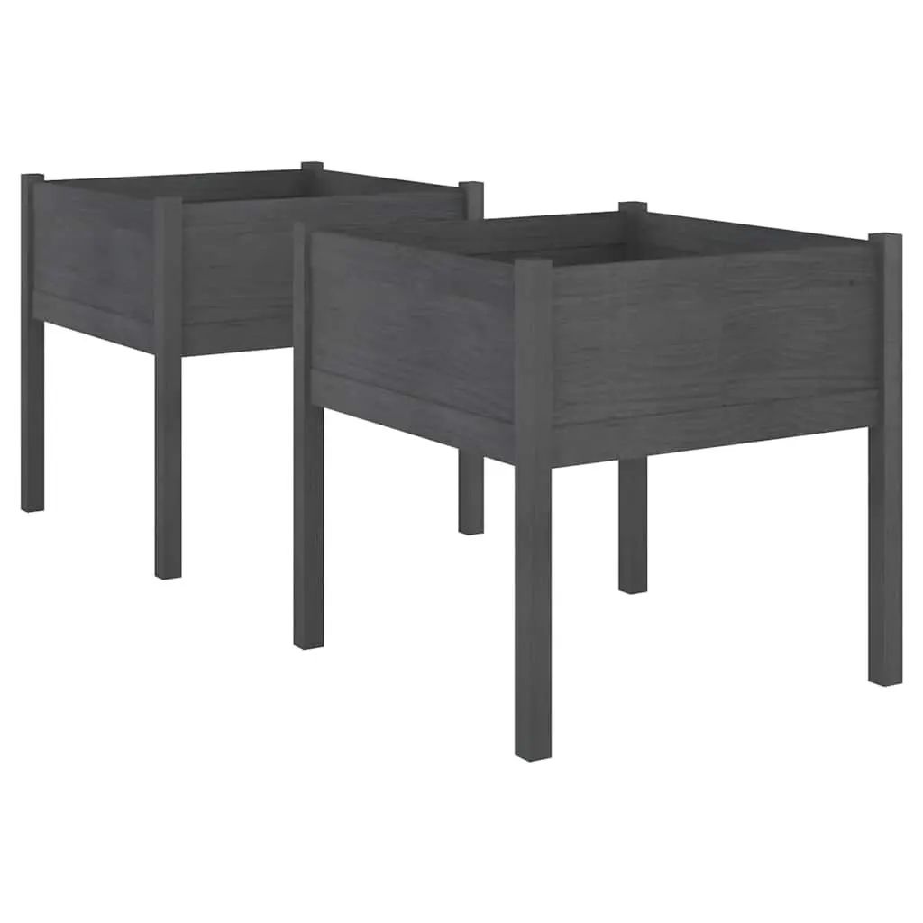 Garden Planters Solid Pinewood Large Deep Grey 2 Pieces