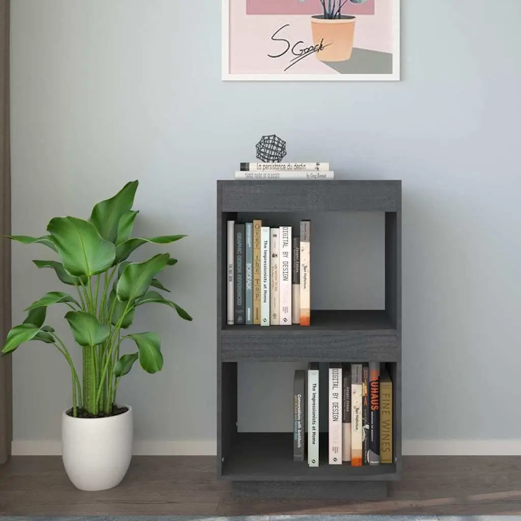 Book Cabinet Solid Pinewood Grey Storage Shelving Unit Display Rack