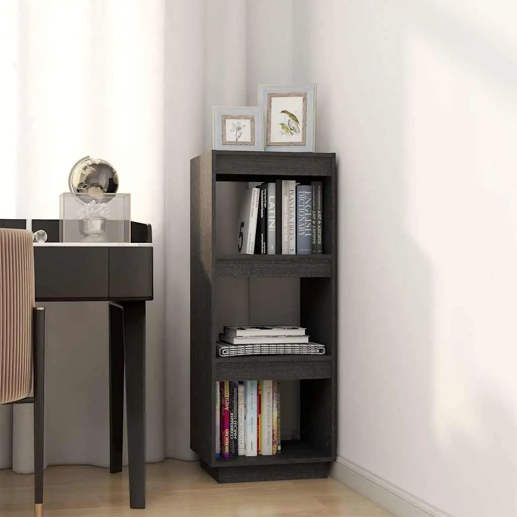 Solid Pinewood Book Cabinet Grey Room Divider Storage Unit 40x35x103cm