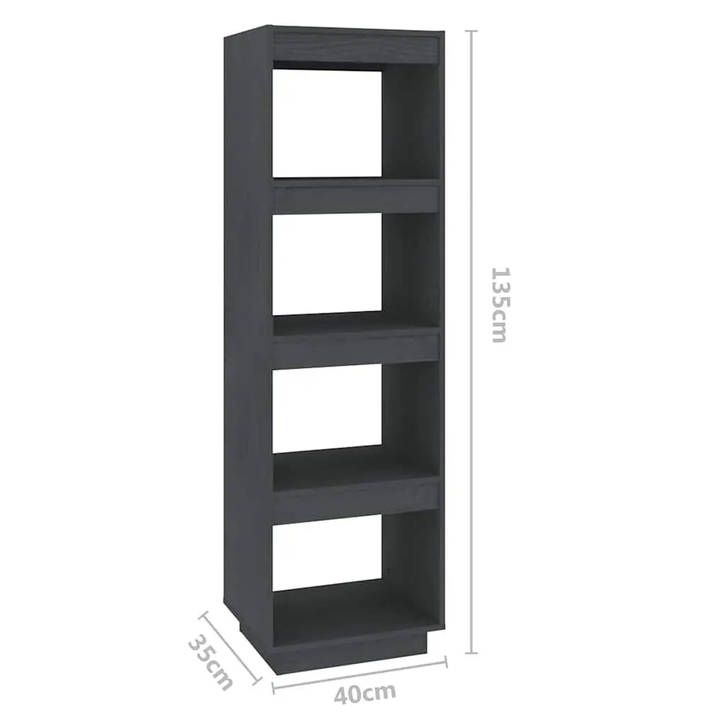 Book Cabinet Solid Pinewood Grey 40 x 35 x 135 cm Shelving Storage Unit Room Divider