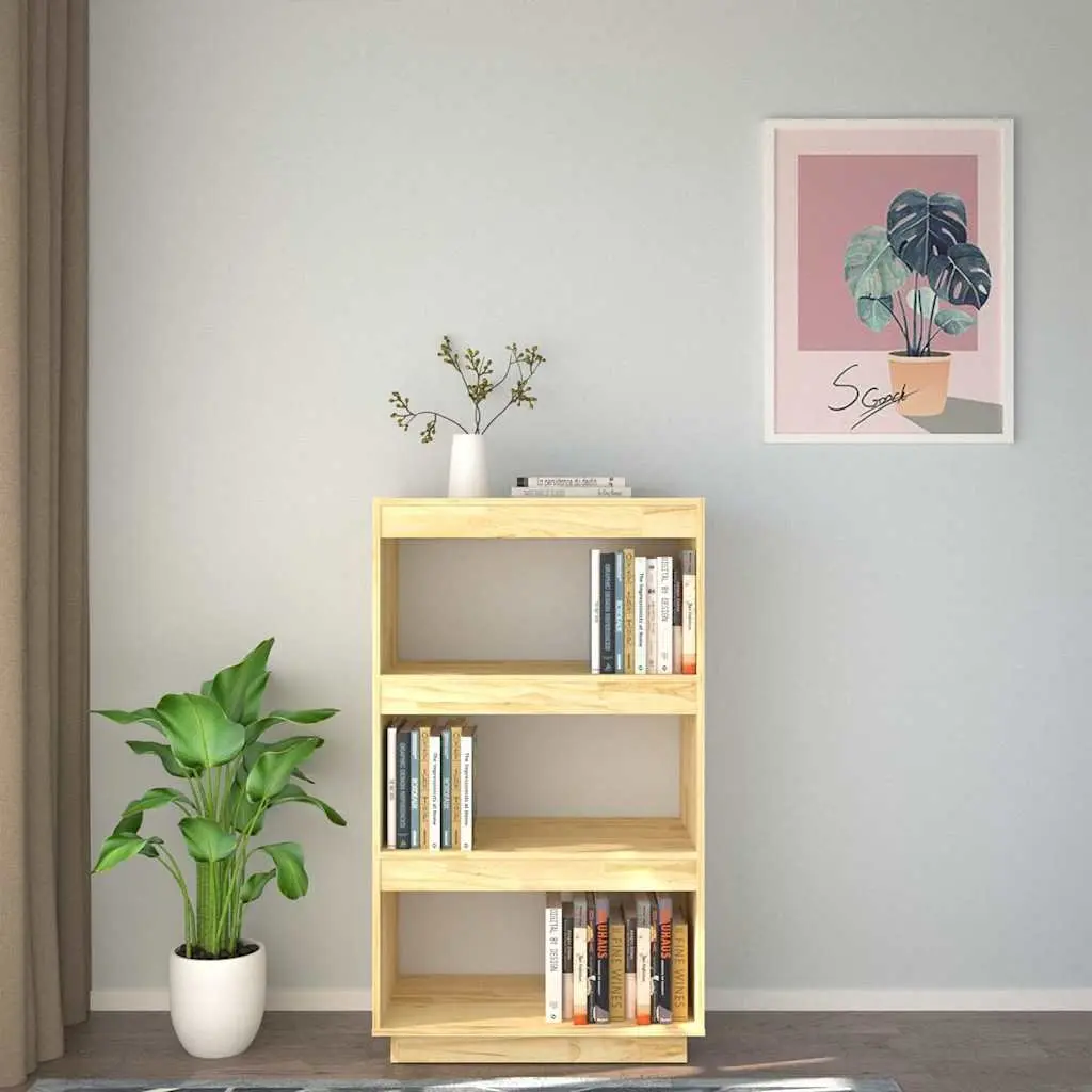 Brown Wooden Room Divider Book Cabinet Organizer Solid Pinewood 60W x 35D x 103H cm