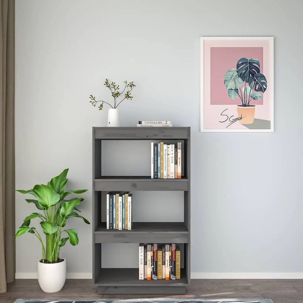 Book Cabinet Room Divider Grey 60x35x103 cm Solid Wood Pine Shelving Storage