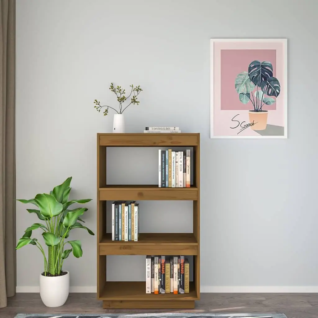 Book Cabinet Room Divider Solid Pinewood 60W x 35D x 103H cm Honey Brown