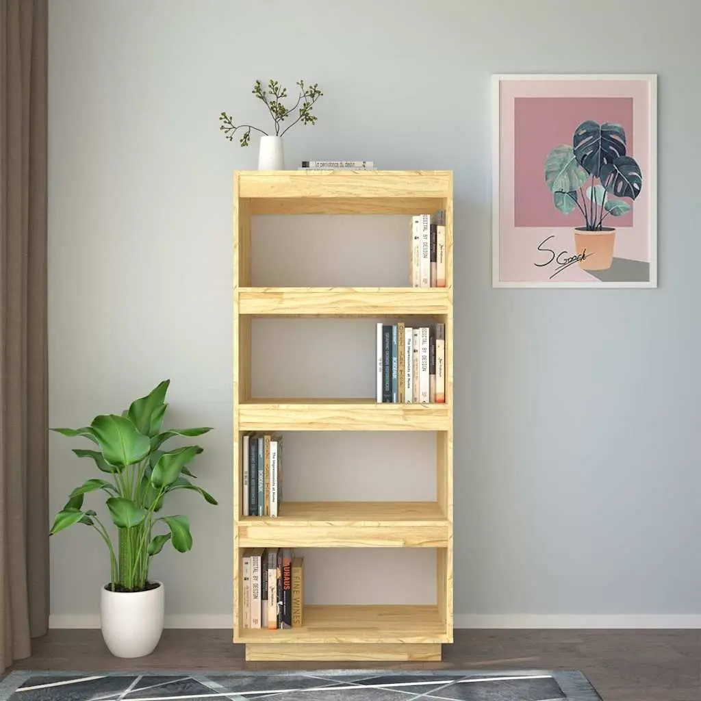 Wooden Bookcase Room Divider Solid Pinewood 60 x 35 x 135 cm Brown Shelving Unit Storage Organiser