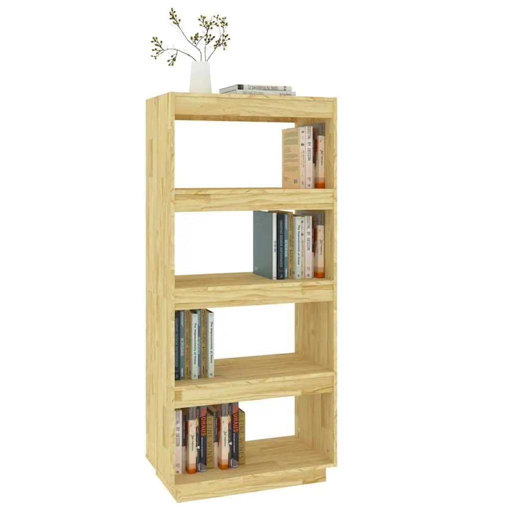 Wooden Bookcase Room Divider Solid Pinewood 60 x 35 x 135 cm Brown Shelving Unit Storage Organiser