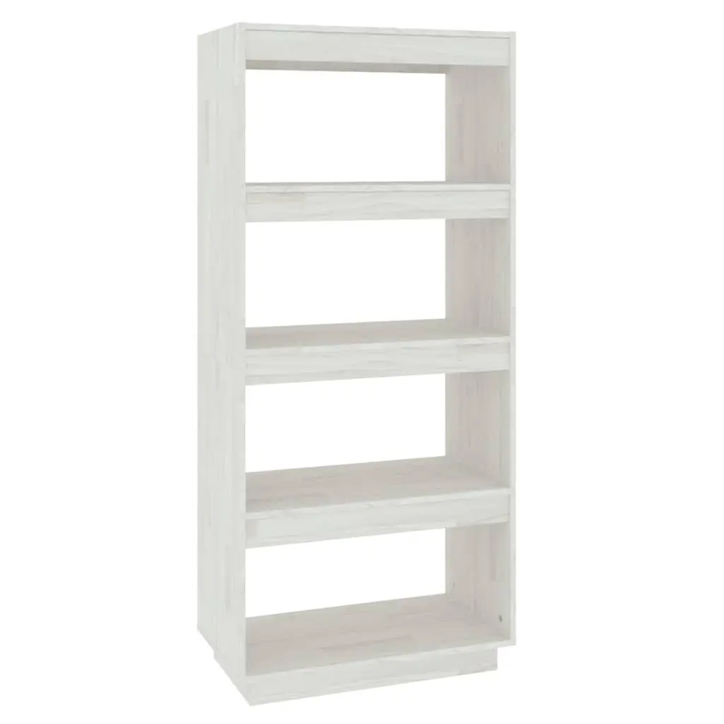 White Book Cabinet Solid Pinewood 60x35x135 cm Open Shelf Storage Room Divider