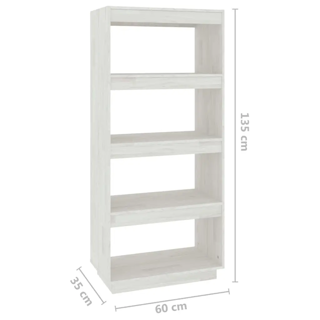 White Book Cabinet Solid Pinewood 60x35x135 cm Open Shelf Storage Room Divider
