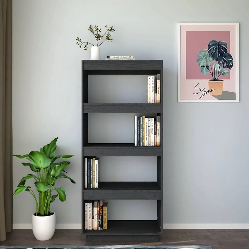 Book Cabinet Solid Pinewood 60x35x135cm Grey Shelving Storage Room Divider