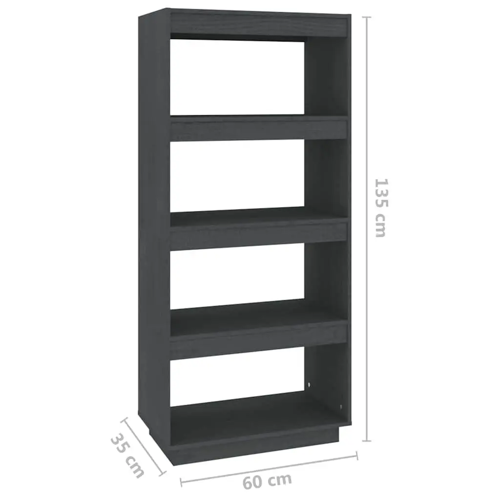 Book Cabinet Solid Pinewood 60x35x135cm Grey Shelving Storage Room Divider