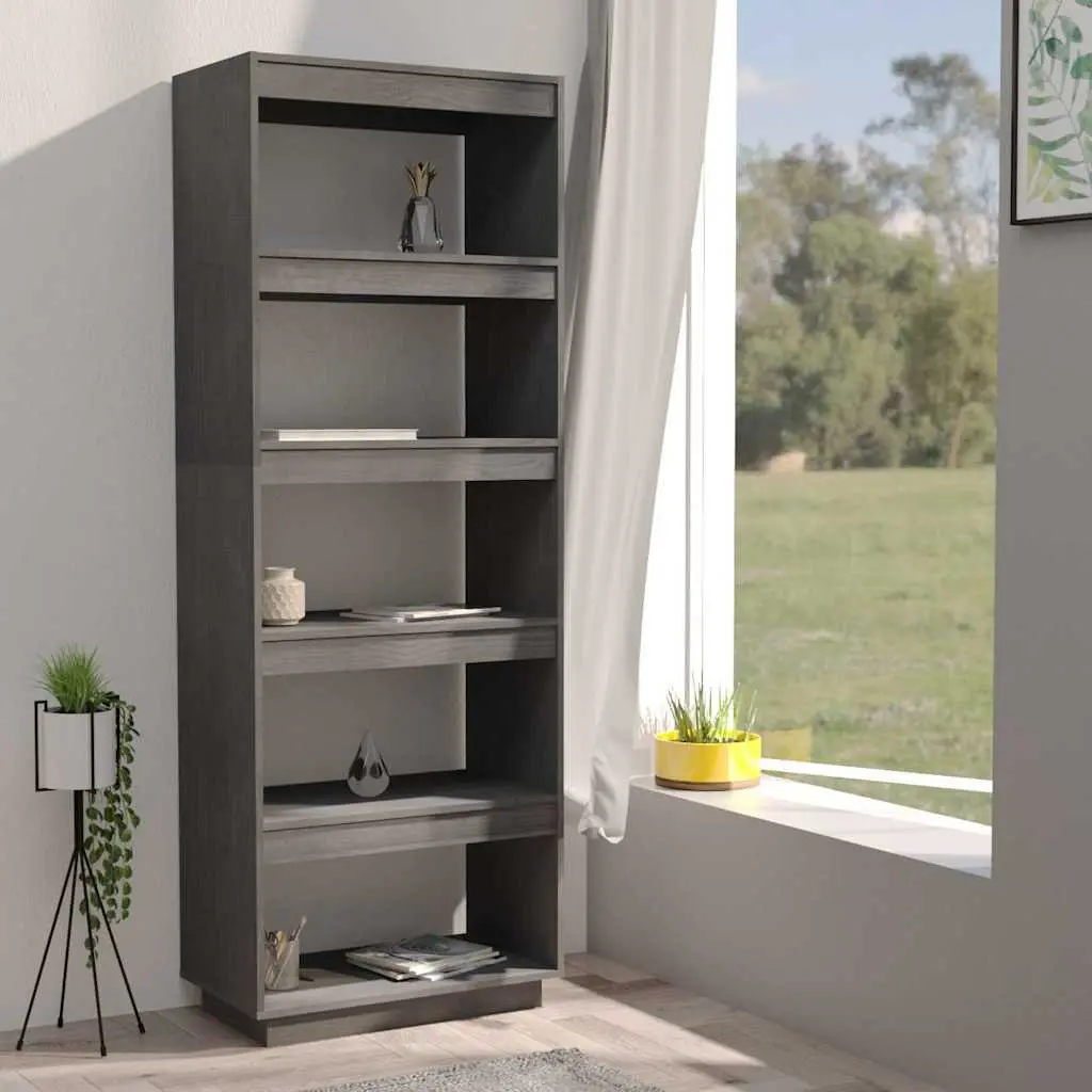 Pinewood Bookcase Grey Room Divider 60x35x167cm Tall Storage Unit