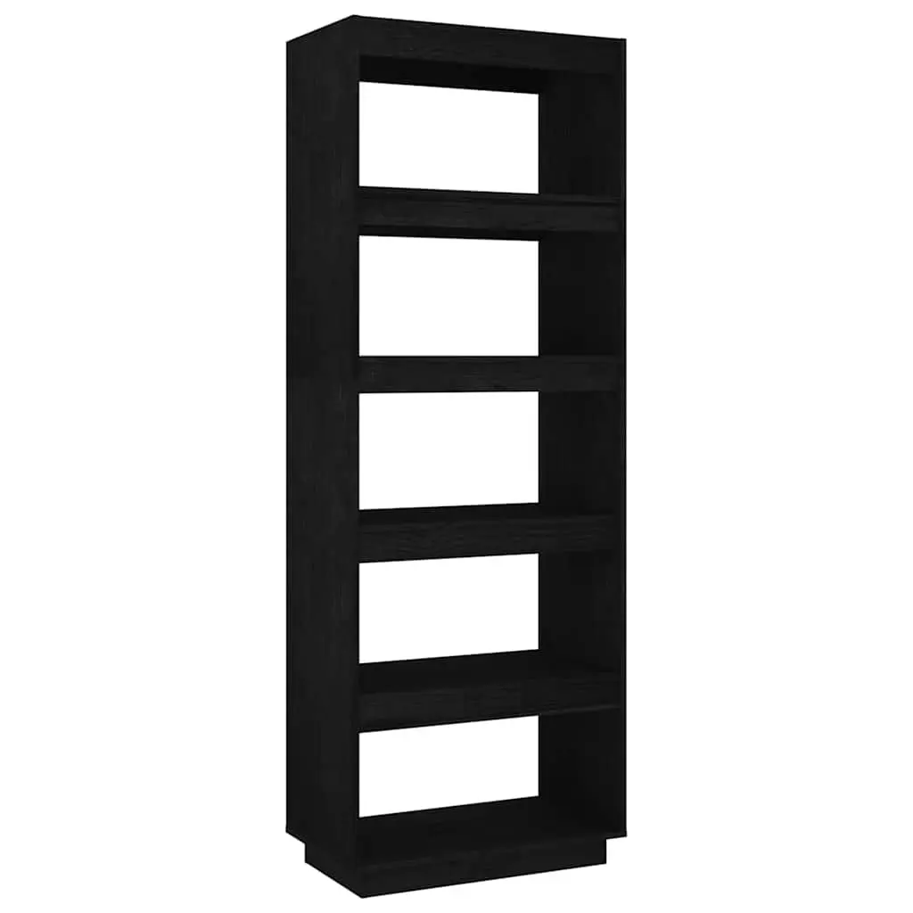 Book Cabinet Solid Pinewood 60W x 35D x 167H cm Black Shelving Unit Room Divider