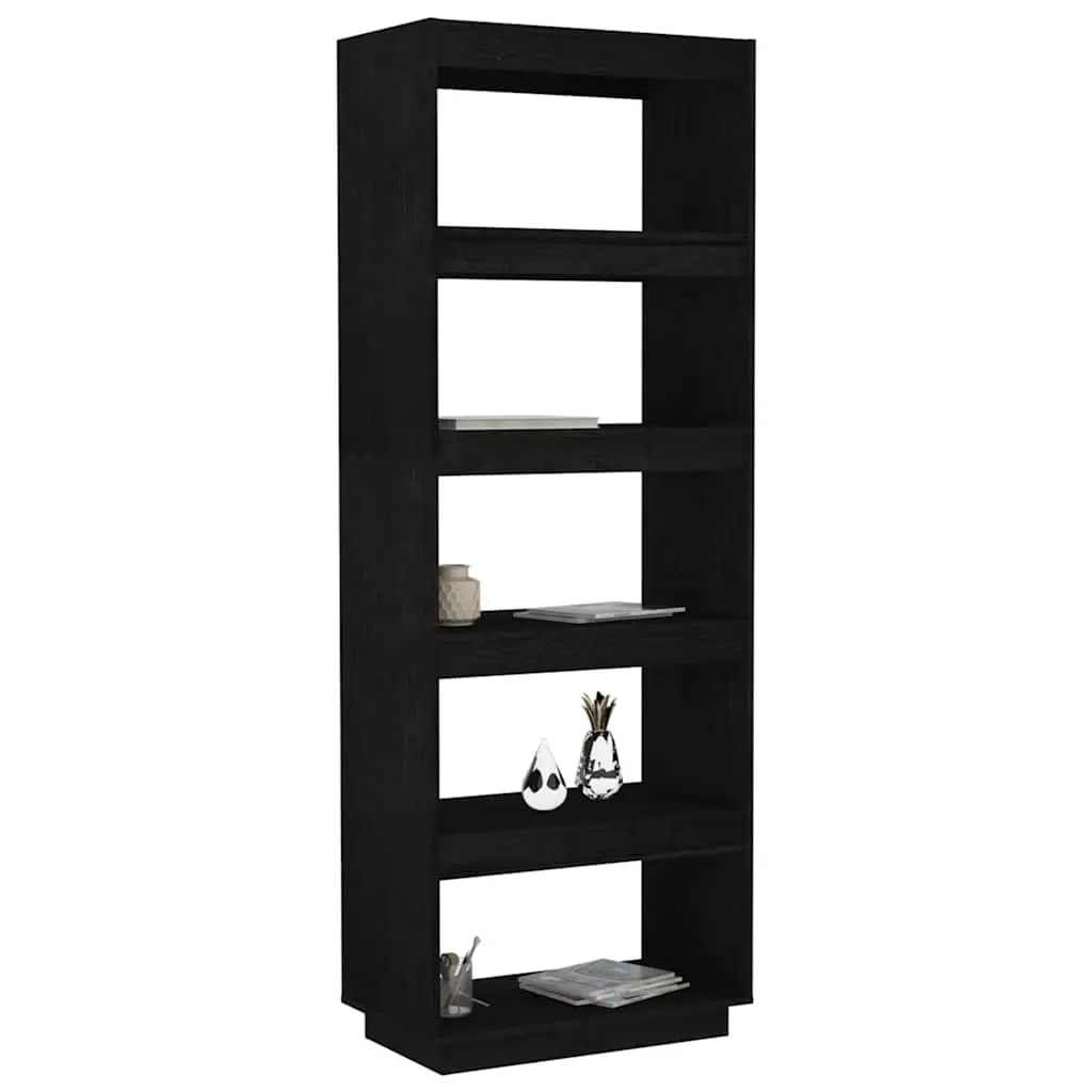Book Cabinet Solid Pinewood 60W x 35D x 167H cm Black Shelving Unit Room Divider