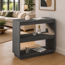 Book Cabinet Grey Wooden Bookshelf Solid Pinewood Storage Shelves Organiser