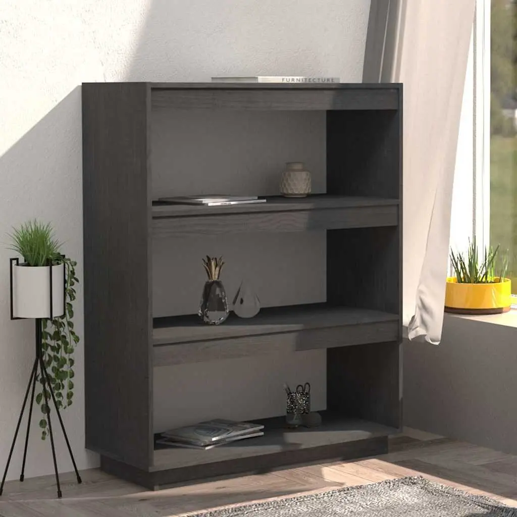Grey Wooden Room Divider and Book Cabinet