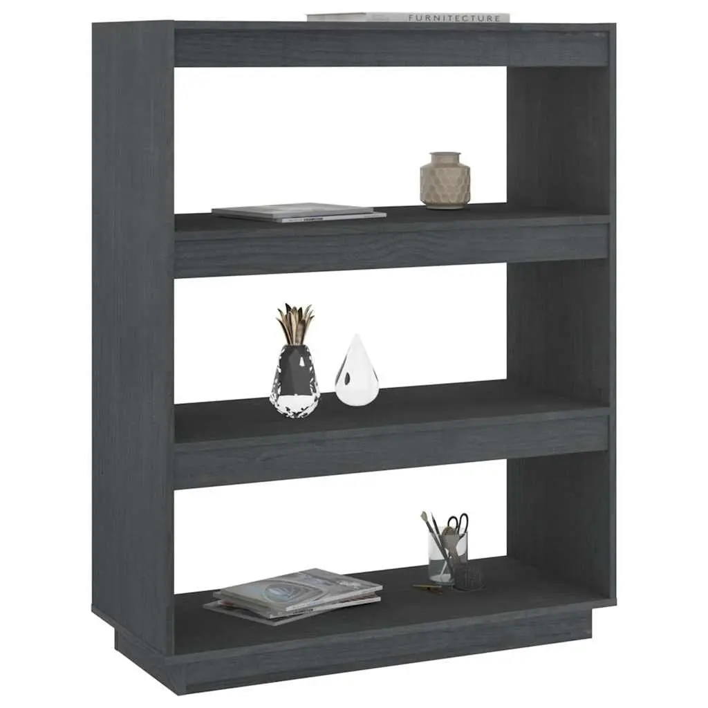 Grey Wooden Room Divider and Book Cabinet
