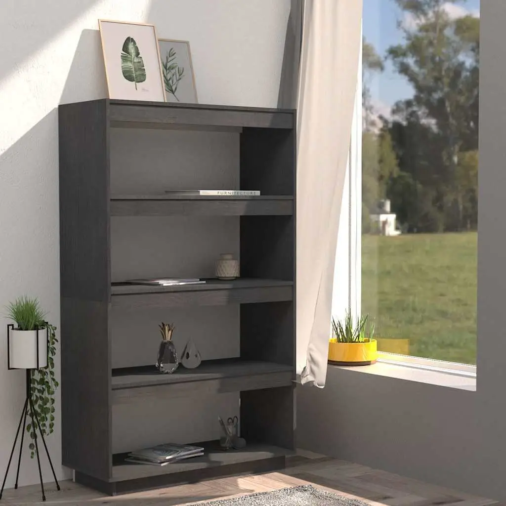 Pinewood Bookcase Storage Organizer Grey Room Divider Shelving Unit 80x35x135cm