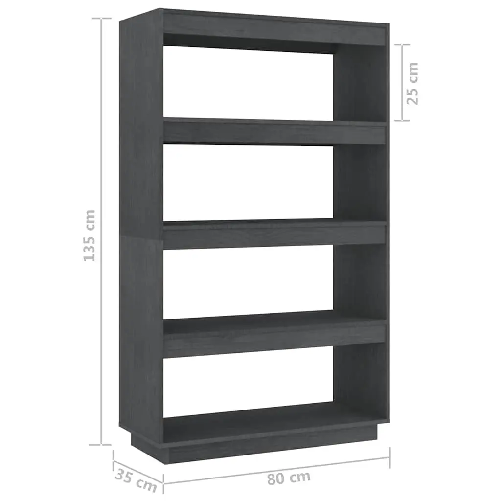 Pinewood Bookcase Storage Organizer Grey Room Divider Shelving Unit 80x35x135cm