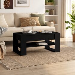 Black Coffee Table with Storage Shelf Living Room Accent Furniture 102x55x45cm
