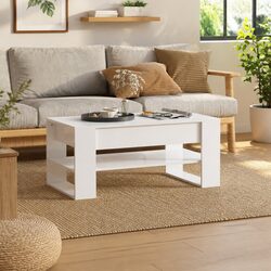Functional White Coffee Table with Storage Shelf
