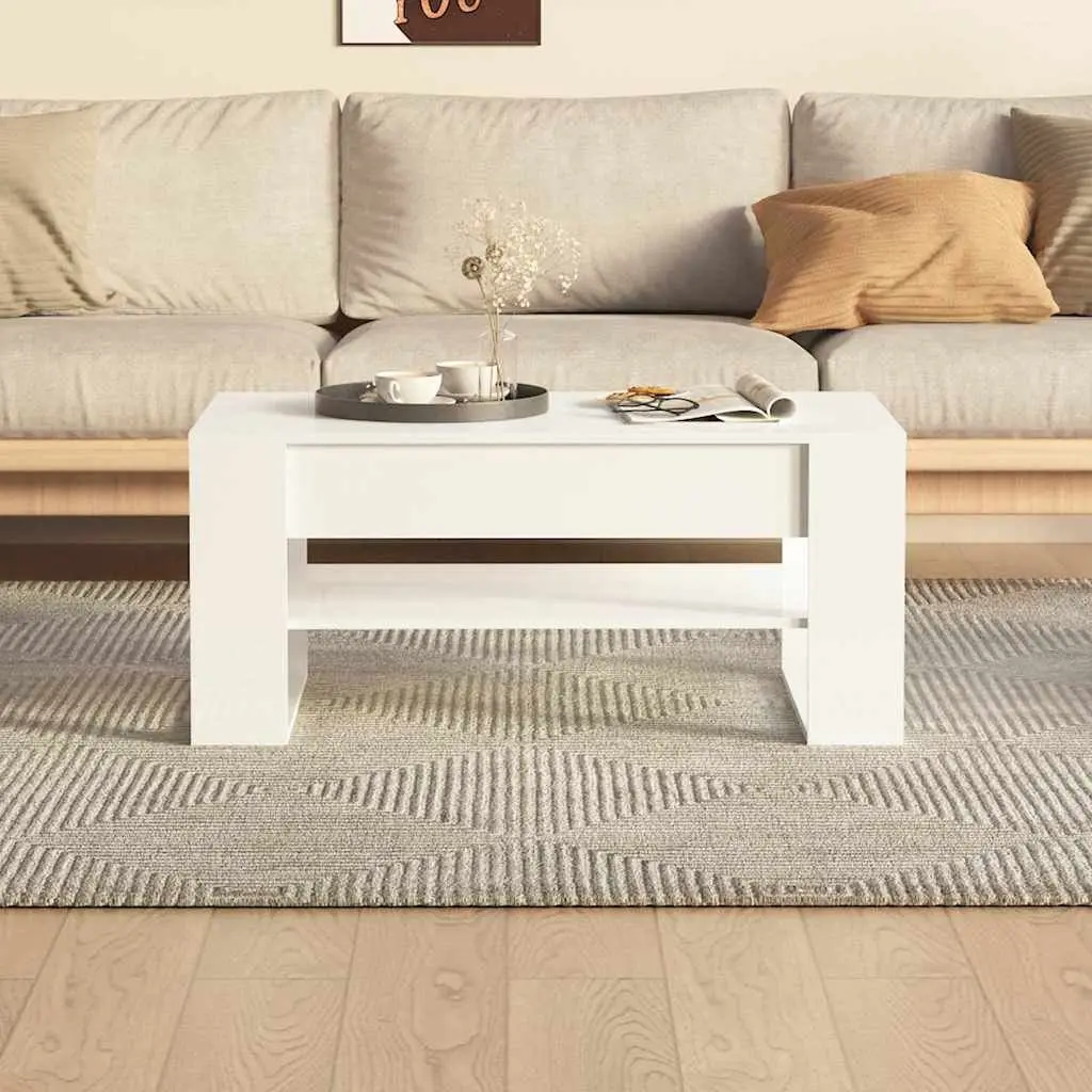 White Coffee Table with Storage Shelf