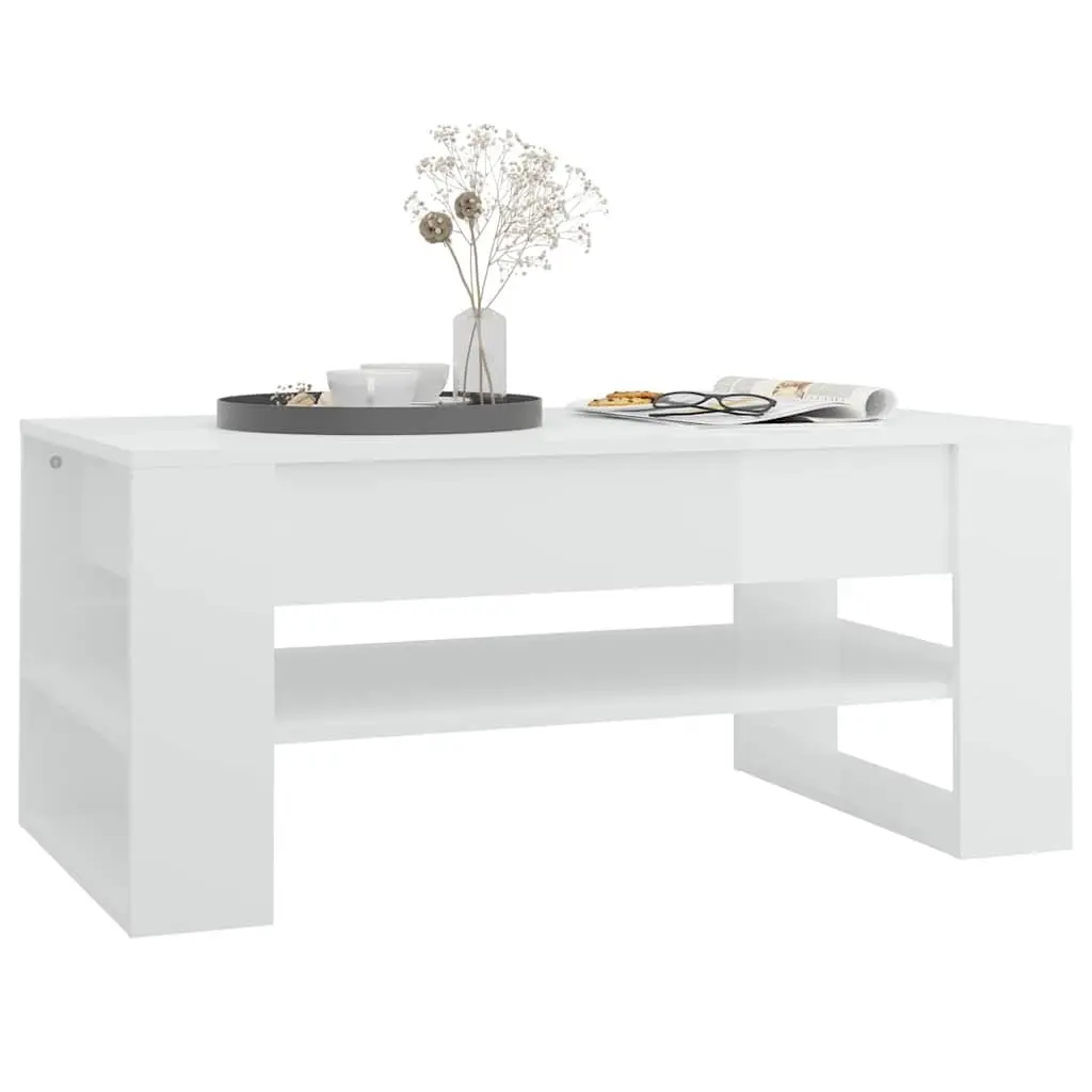 White Coffee Table with Storage Shelf