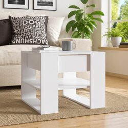 Functional White Coffee Table with Storage Shelf for Home Use 55.5x55x45cm