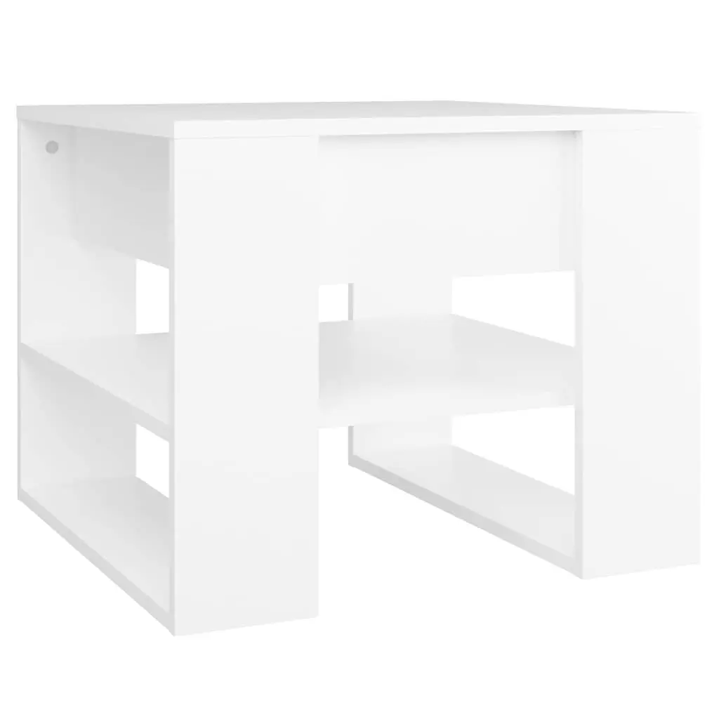 White Coffee Table with Storage Shelf for Home Use 55.5x55x45cm