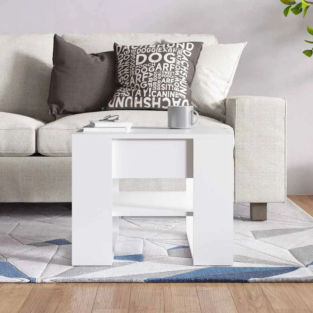 White Coffee Table with Storage Shelf for Home Use 55.5x55x45cm